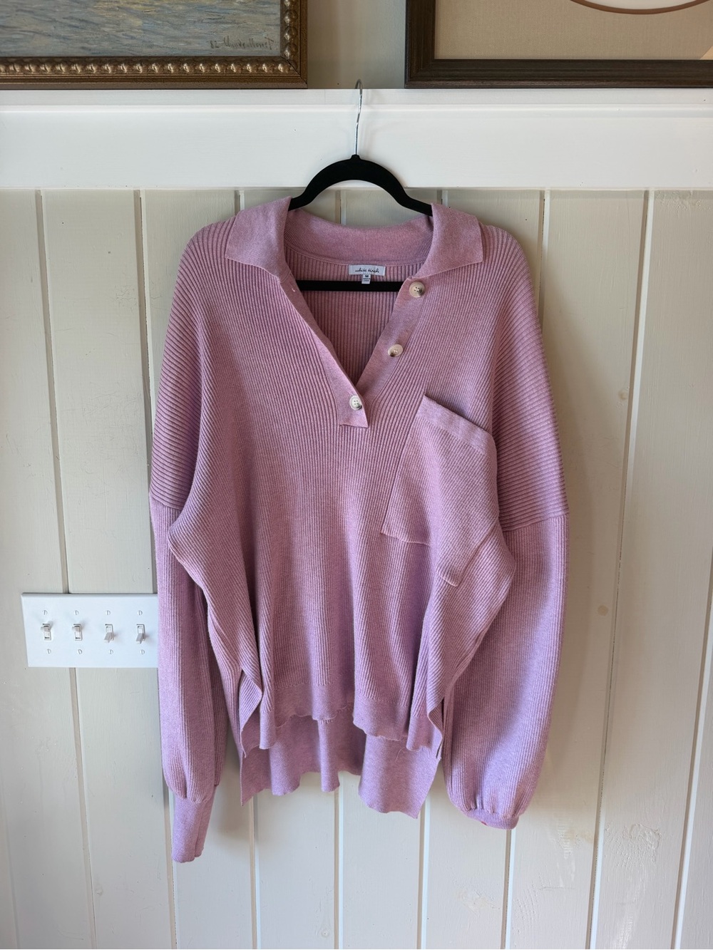 white birch Dusty Purple V-Neck Oversized Pullover Sweater, Size M